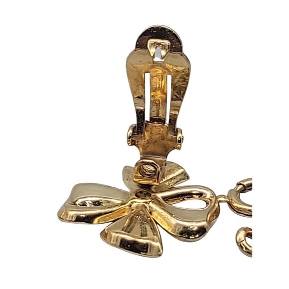 Crown Trifari Sweater Clips Pin Double Bows Detachable Chain Vintage Gold Tone - Picture 7 of 16